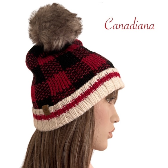 Buffa Plaid Toque Hat Cap w/ Pom Pom Heritage Work Boot Sock Ribbed Trim UNISEX - Picture 1 of 12